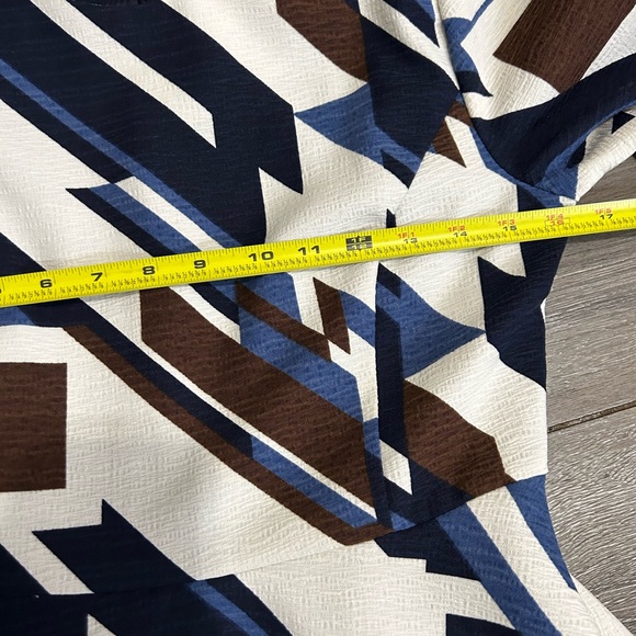 Pinkyotto Beige and Blue Abstract Geometric Textured Printed Ruffle Dress - Picture 8 of 8